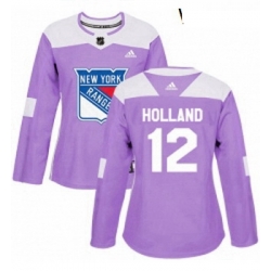 Womens Adidas New York Rangers 12 Peter Holland Authentic Purple Fights Cancer Practice NHL Jersey 