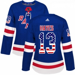 Womens Adidas New York Rangers 13 Kevin Hayes Authentic Royal Blue USA Flag Fashion NHL Jersey 