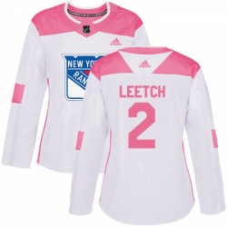 Womens Adidas New York Rangers 2 Brian Leetch Authentic WhitePink Fashion NHL Jersey 