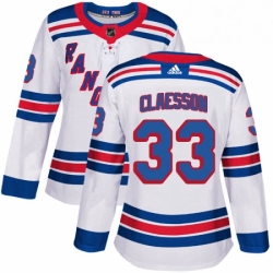 Womens Adidas New York Rangers 33 Fredrik Claesson Authentic White Away NHL Jersey 