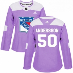 Womens Adidas New York Rangers 50 Lias Andersson Authentic Purple Fights Cancer Practice NHL Jersey 