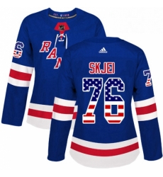 Womens Adidas New York Rangers 76 Brady Skjei Authentic Royal Blue USA Flag Fashion NHL Jersey 