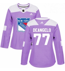 Womens Adidas New York Rangers 77 Anthony DeAngelo Authentic Purple Fights Cancer Practice NHL Jersey 