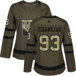 Womens Adidas New York Rangers 93 Mika Zibanejad Authentic Green Salute to Service NHL Jersey 