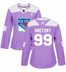 Womens Adidas New York Rangers 99 Wayne Gretzky Authentic Purple Fights Cancer Practice NHL Jersey 