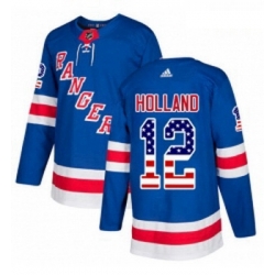 Youth Adidas New York Rangers 12 Peter Holland Authentic Royal Blue USA Flag Fashion NHL Jersey 