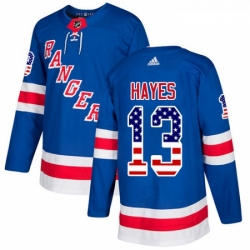 Youth Adidas New York Rangers 13 Kevin Hayes Authentic Royal Blue USA Flag Fashion NHL Jersey 