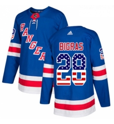 Youth Adidas New York Rangers 28 Chris Bigras Authentic Royal Blue USA Flag Fashion NHL Jersey 