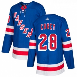 Youth Adidas New York Rangers 28 Paul Carey Premier Royal Blue Home NHL Jersey 