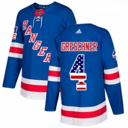 Youth Adidas New York Rangers 4 Ron Greschner Authentic Royal Blue USA Flag Fashion NHL Jersey 