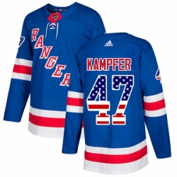 Youth Adidas New York Rangers 47 Steven Kampfer Authentic Royal Blue USA Flag Fashion NHL Jersey 