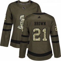 Womens Adidas Ottawa Senators 21 Logan Brown Authentic Green Salute to Service NHL Jersey 