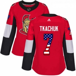 Womens Adidas Ottawa Senators 7 Brady Tkachuk Authentic Red USA Flag Fashion NHL Jersey 