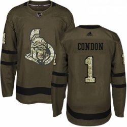 Youth Adidas Ottawa Senators 1 Mike Condon Premier Green Salute to Service NHL Jersey 