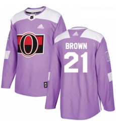 Youth Adidas Ottawa Senators 21 Logan Brown Authentic Purple Fights Cancer Practice NHL Jersey 