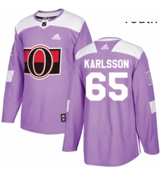 Youth Adidas Ottawa Senators 65 Erik Karlsson Authentic Purple Fights Cancer Practice NHL Jersey 