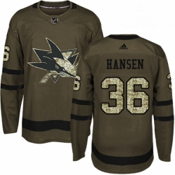 Mens Adidas San Jose Sharks 36 Jannik Hansen Premier Green Salute to Service NHL Jersey 