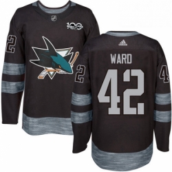 Mens Adidas San Jose Sharks 42 Joel Ward Authentic Black 1917 2017 100th Anniversary NHL Jersey 