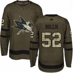 Mens Adidas San Jose Sharks 52 Brandon Bollig Premier Green Salute to Service NHL Jersey 