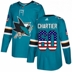 Mens Adidas San Jose Sharks 60 Rourke Chartier Authentic Teal Green USA Flag Fashion NHL Jersey 