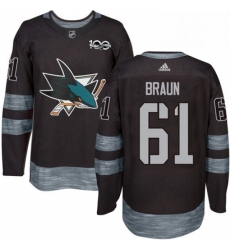 Mens Adidas San Jose Sharks 61 Justin Braun Authentic Black 1917 2017 100th Anniversary NHL Jersey 