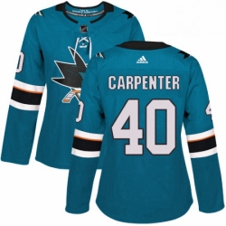 Womens Adidas San Jose Sharks 40 Ryan Carpenter Authentic Teal Green Home NHL Jersey 