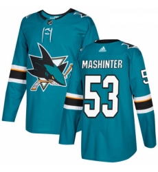 Youth Adidas San Jose Sharks 53 Brandon Mashinter Premier Teal Green Home NHL Jersey 