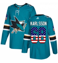 Youth Adidas San Jose Sharks 68 Melker Karlsson Authentic Teal Green USA Flag Fashion NHL Jersey 