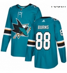 Youth Adidas San Jose Sharks 88 Brent Burns Authentic Teal Green Home NHL Jersey 