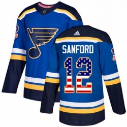 Mens Adidas St Louis Blues 12 Zach Sanford Authentic Blue USA Flag Fashion NHL Jersey 