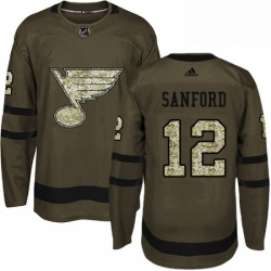 Mens Adidas St Louis Blues 12 Zach Sanford Authentic Green Salute to Service NHL Jersey 