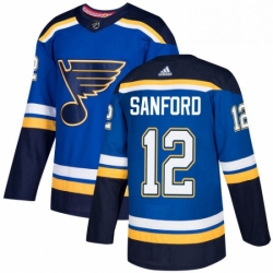 Mens Adidas St Louis Blues 12 Zach Sanford Authentic Royal Blue Home NHL Jersey 