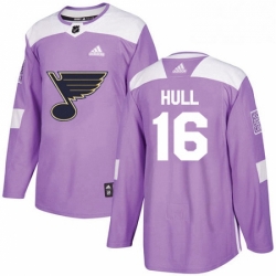 Mens Adidas St Louis Blues 16 Brett Hull Authentic Purple Fights Cancer Practice NHL Jersey 