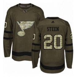 Mens Adidas St Louis Blues 20 Alexander Steen Authentic Green Salute to Service NHL Jersey 