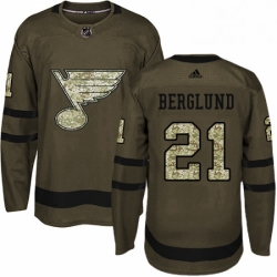 Mens Adidas St Louis Blues 21 Patrik Berglund Authentic Green Salute to Service NHL Jersey 