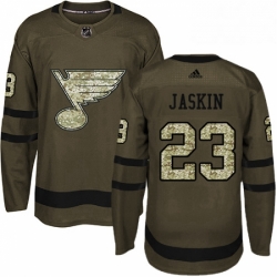 Mens Adidas St Louis Blues 23 Dmitrij Jaskin Premier Green Salute to Service NHL Jersey 