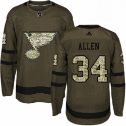 Mens Adidas St Louis Blues 34 Jake Allen Authentic Green Salute to Service NHL Jersey 