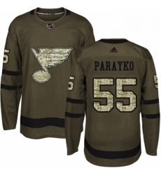 Mens Adidas St Louis Blues 55 Colton Parayko Authentic Green Salute to Service NHL Jersey 