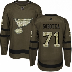 Mens Adidas St Louis Blues 71 Vladimir Sobotka Authentic Green Salute to Service NHL Jersey 