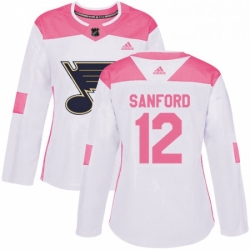 Womens Adidas St Louis Blues 12 Zach Sanford Authentic WhitePink Fashion NHL Jersey 