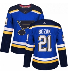 Womens Adidas St Louis Blues 21 Tyler Bozak Authentic Royal Blue Home NHL Jersey 