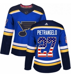 Womens Adidas St Louis Blues 27 Alex Pietrangelo Authentic Blue USA Flag Fashion NHL Jersey 