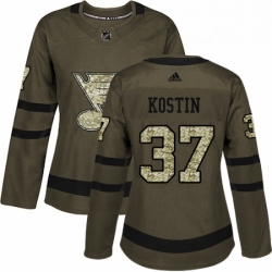 Womens Adidas St Louis Blues 37 Klim Kostin Authentic Green Salute to Service NHL Jersey 