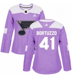 Womens Adidas St Louis Blues 41 Robert Bortuzzo Authentic Purple Fights Cancer Practice NHL Jersey 