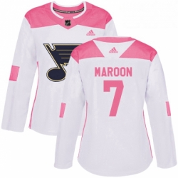 Womens Adidas St Louis Blues 7 Patrick Maroon Authentic White Pink Fashion NHL Jersey 