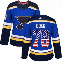 Womens Adidas St Louis Blues 78 Dominik Bokk Authentic Blue USA Flag Fashion NHL Jersey 