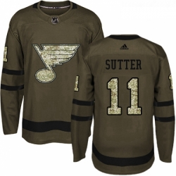 Youth Adidas St Louis Blues 11 Brian Sutter Premier Green Salute to Service NHL Jersey 