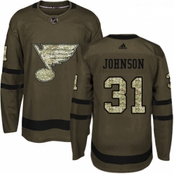 Youth Adidas St Louis Blues 31 Chad Johnson Authentic Green Salute to Service NHL Jersey 