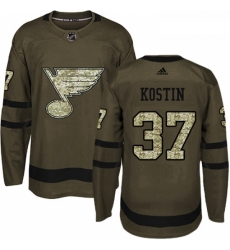 Youth Adidas St Louis Blues 37 Klim Kostin Premier Green Salute to Service NHL Jersey 