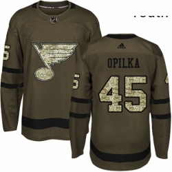 Youth Adidas St Louis Blues 45 Luke Opilka Premier Green Salute to Service NHL Jersey 